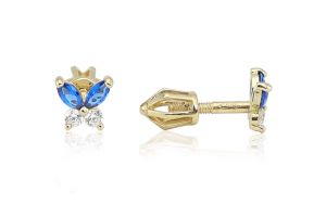 Arany baba és gyermek fülbevaló csavaros pillangó kék és fehér kövekkel - Arany baba fülbevalók