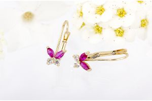 Arany baba és gyermek fülbevaló pink fehér köves lepke - 