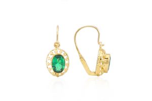 Arany fülbevaló galériás zöld kővel - Arany baba fülbevalók