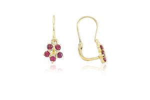 Arany gyermek fülbevaló elölkapcsos csillagvirág bordó kövekkel - Arany baba fülbevalók