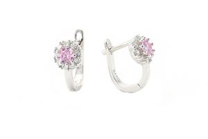 Ezüst baba fülbevaló franciakapcsos rózsaszín fehér kövekkel - Arany baba fülbevalók