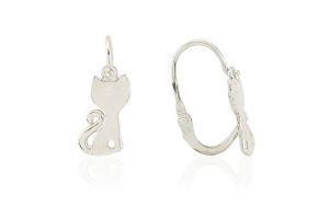 Fehér arany gyermek fülbevaló elölkapcsos cica - 