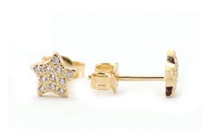 Arany fülbevaló stekkeres csillag sok fehér kővel - Arany gyerek fülbevaló