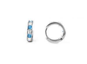 Kék és fehér köves kör alakú fehérarany baba fülbevaló 8mm belső átmérő - Ezüst baba fülbevalók