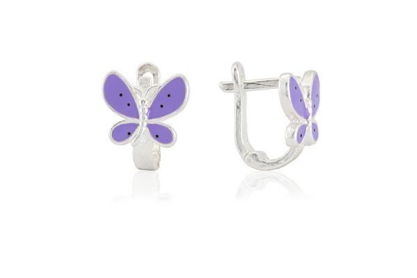 Ezüst baba és gyermek fülbevaló franciakapcsos pillangó lila