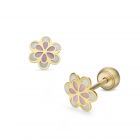 LISA arany baba és gyermek fülbevaló csavaros rózsaszín és fehér virág JTAG-0314