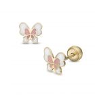 LISA arany gyermek fülbevaló csavaros pillangó rózsaszín és fehér JTAG-0418